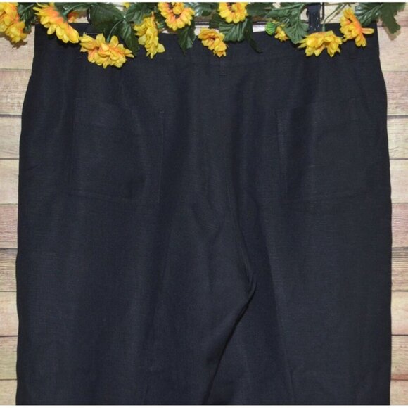 Larry Levine Black Cropped Ankle Linen Blend Pants Size 16 Casual Cargo Pocket - Picture 5 of 8